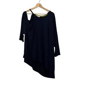 NWT Refinity Navy Blue Asymmetrical Cut out Shoulder 3/4 Sleeves Women's Top Siz